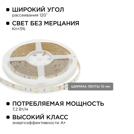 Комплект светодиодной ленты 12В с аксессуарами (блок, коннектор) 7,2Вт/м SMD5050 30 д/м 360 Лм/м IP65 5м Apeyron 10-01