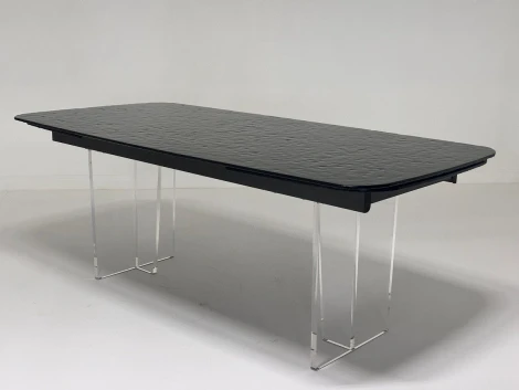 Стол ЛАУРИТЦ (LAURITS) 200 цвет ЧЕРНЫЙ (GREY), стекло BUBBLE / Прозрачный каркас ®DISAUR M-City 64663