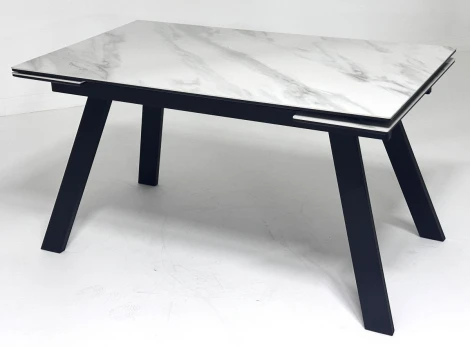 Стол МОРИС-2 140 цвет БЕЛЫЙ МРАМОР АКТИВНЫЙ, керамика / Черный каркас M-City 64593