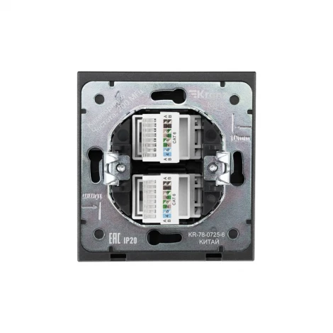 Розетка компьютерная двойная RJ45+RJ45 кат6 с/у графит Kranz Strong KR-78-0725-6