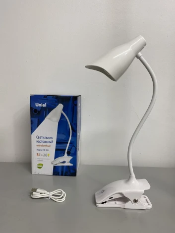 Интерьерная настольная лампа на прищепке Uniel TLD-560 White/LED/280Lm/5000K/Dimmer (220V, диммер, сенсорный выключатель)