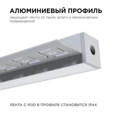 Профиль алюминиевый для светодиодной ленты под штукатурку, серебро, 2,5м, шир. ленты до 12мм (рассеиватель белый матовый, заглушки - 2шт.) Apeyron 08-51