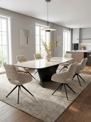 Стул АРНЭ (ARNE) 360 град, цвет БЕЖЕВЫЙ EYELASH -120, фактурный шенилл / ЧЕРНЫЙ каркас, ®DISAUR M-City 64832