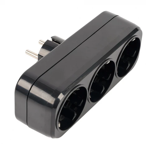 Разветвитель сетевой 3-местный с/з ADP16-23-20, 250V 16A ABS пластик, черный Stekker 50681