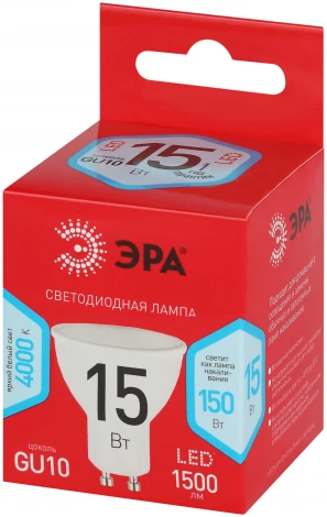 Лампочка светодиодная GU10 15Вт ЭРА LED MR16-15W-840-GU10 R LED MR16-15W-840-GU10 R