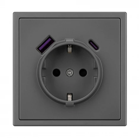 Розетка ARL NOBE зк со шторками с USB тип А+С софт-тач серый базальт SCT-MUAC-SFPL-GR (250V, 16A) (Arlight,) 054287(1)
