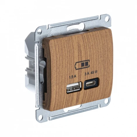 Розетка с быстрой зарядкой USB Type A+С 45Вт (дуб) Systeme Electric Glossa GSL000529
