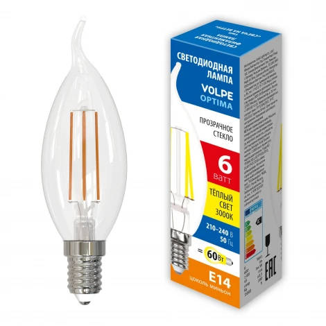 Лампочка светодиодная филаментная Volpe LED-CW35-SLF LED-CW35-6W/3000K/E14/CL/SLF