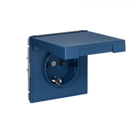 Розетка с заземлением, шторками и крышкой (аквамарин) Systeme Electric GAL001146S