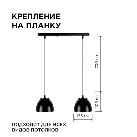Подвесной светильник 2хЕ14 мах 40Вт металл черный (1113/2) Apeyron 16-63