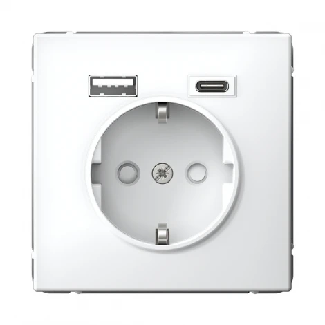 Розетка с заземлением, шторками и USB Type A+С (белый) Systeme Electric GAL000132