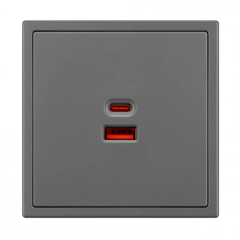 Розетка тип A+C софт-тач серый базальт ARL NOBE USB SCT-MUAC-SFPL-FC-GR (65W, QC3) (Arlight,) 054319(1)