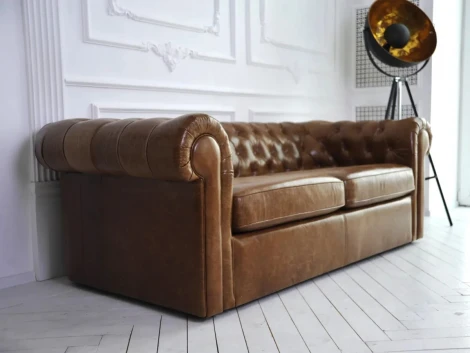 Диван Chesterfield ОГОГО (арт.329698), (Кожа/Черный)