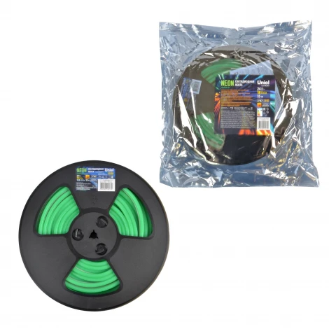 Светодиодная гибкая герметичная лента Neon 15 м. Neon ULS-N11-2835-120LED/m-8mm-IP67-DC24V-10W/m-15M-GREEN катушка в герметичной упаковке