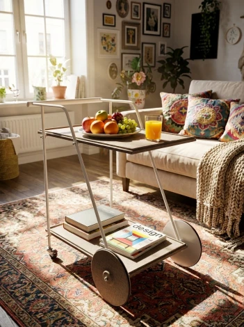 Стол сервировочный Новум белый/белый/текстиль темный Mebelik 008948