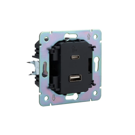 Розетка USB-A+Type-C 3А с функцией быстрой зарядки антрацит Kranz Strong KR-78-0734-5