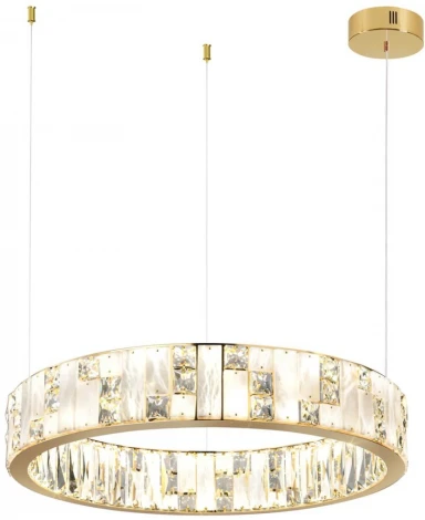 Подвесной светильник Odeon Light Crossa 5072/80L золото/прозрачный/белый/металл/хрусталь/алебастр LED 80W 3700K (220V, кольцо)