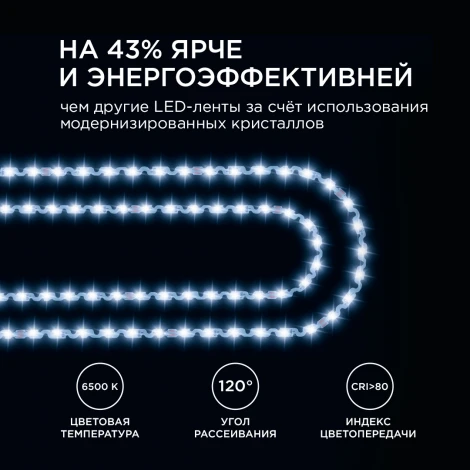 Светодиодная лента 24В 8Вт/м SMD2835 60д/м IP20 700Лм/м подложка S-типа 6мм, 5м 6500К Apeyron 00-351