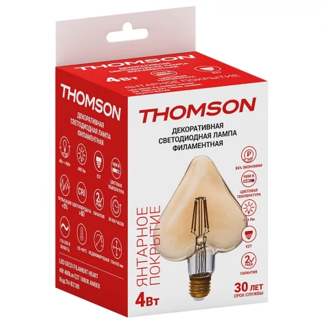 Лампочка светодиодная филаментная прозрачная груша E27 4W Thomson Deco Heart TH-B2189