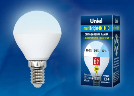 Лампочка светодиодная груша белая E14 6W 4000K Uniel LED-G45-6W/NW/E14/FR/MB PLM11WH