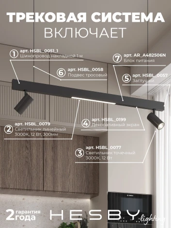 Трековая система в сборе магнитная подвесная 48V 36W Hesby Lighting ElDeko HSBL_kompl_E005_PI1B3K