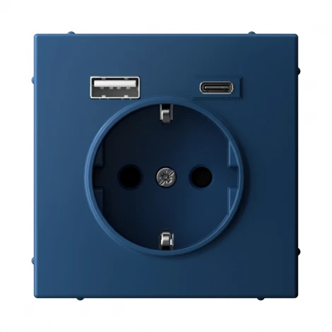 Розетка с заземлением, шторками и USB Type A+С (аквамарин) Systeme Electric GAL001132