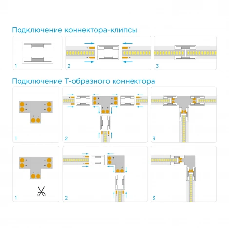 Комплект коннекторов (Т-образный +3 клипсы) для одноцв. светод. ленты 12/24В, COB, IP20, подложка 10мм Apeyron 09-96