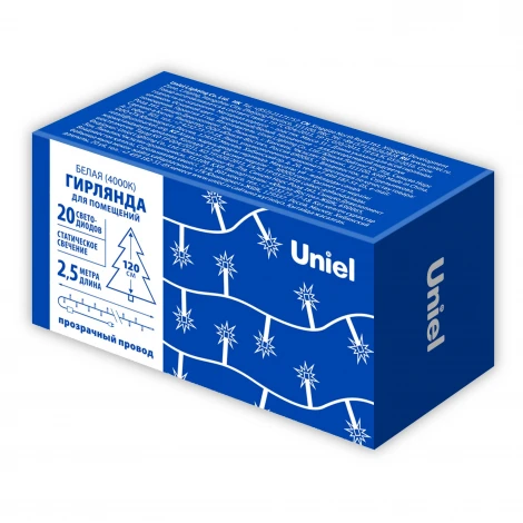 Гирлянда светодиодная. 2.5м. 20 светодиодов. Белый свет. ULD ULD-S0250-020/STA WHITE IP20 Uniel