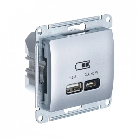 Розетка с быстрой зарядкой USB Type A+С 45Вт (алюминий) Systeme Electric Glossa GSL000329