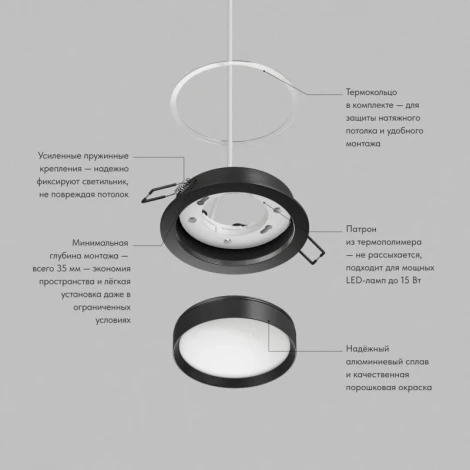 Встраиваемый светильник Denkirs Ratio DK-DH2000-BK GX53 15 Вт LED черный алюминий акрил