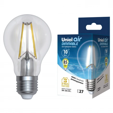 Лампочка светодиодная груша прозрачная E27 10W 4000K Uniel LED-A60-10W/4000K/E27/CL/DIM GLA01TR