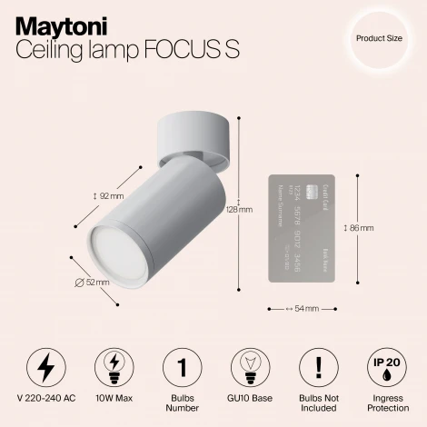 Потолочный светильник FOCUS S GU10 1x10Вт Maytoni Technical C050CL-U-1W (220V, круглые)