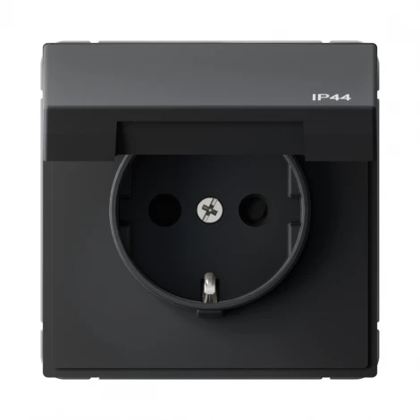 Розетка с заземлением, шторками и крышкой (карбон) Systeme Electric GAL441046S