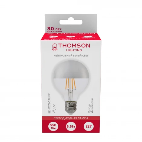 Лампочка светодиодная филаментная прозрачный шар E27 5,5W Thomson G80 TH-B2377