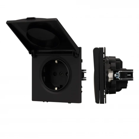 Розетка ARL NOBE зк со шторками и крышкой софт-тач черный оникс SCT-MCP-SFPL-BK (250V, 16A) (Arlight,) 054281(1)