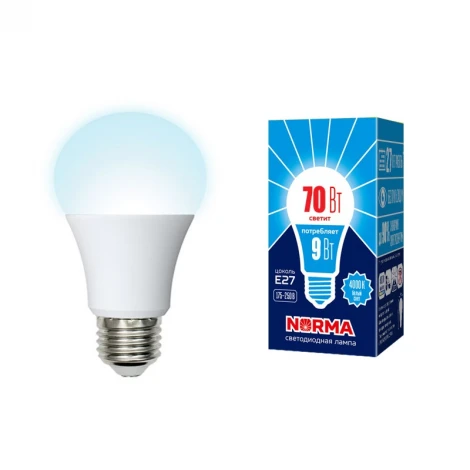 Лампочка светодиодная шар белая E27 9W 4000K Volpe LED-A60-9W/4000K/E27/FR/NR