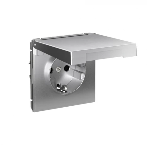 Розетка с заземлением, шторками и крышкой (алюминий) Systeme Electric GAL000346S