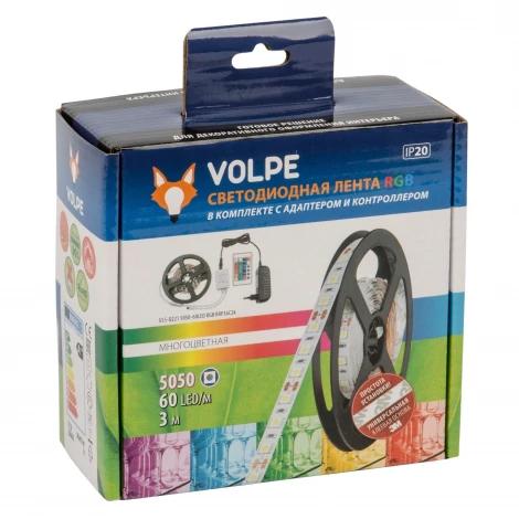 Светодиодная лента Volpe ULS-Q221 5050-60LED/m-IP20-3M-RGB RRP36C24 Комплект светодиодной ленты с адаптером и контроллером
