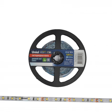 Светодиодная лента Uniel ULS-M11-2835-60LED/m-8mm-IP20-DC12V-4,8W/m-5M-6500K PROFI катушка в герметичной упаковке