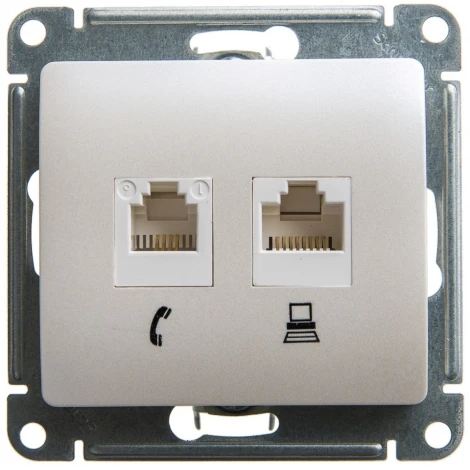 Розетка двойная телефонная RJ-11+Ethernet RJ-45 (перламутр) Systeme Electric Glossa GSL000685