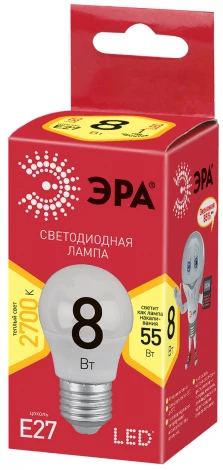 Лампочка светодиодная E27 8W ЭРА ECO LED P45-8W-827-E27