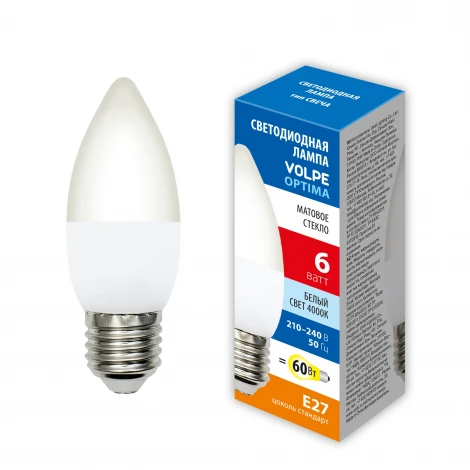 Лампочка светодиодная Volpe LED-C37-SLS LED-C37-6W/4000K/E27/FR/SLS