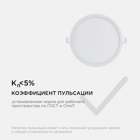 Потолочный светильник светодиодный встраиваемый 220В 15Вт 1200лм изолированный драйвер 4500К Apeyron 06-20
