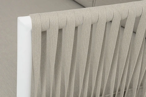 "Касабланка" диван 3-местный плетеный из роупа, каркас алюминий белый муар, роуп бежевый 20мм, ткань бежевая 15052 4SIS KAS-S-3-001 W Mua beige(beige15052)