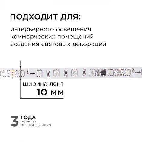 Комплект адресной светодиодной ленты 24В 14,4Вт/м SMD5050 60д/м IP20 ширина подложки 10мм(белая) 5м, RGB с аксессуарами Apeyron 10-93
