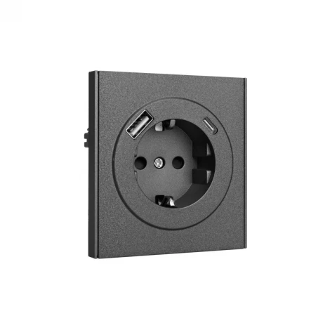Розетка 1-ая с/з с/у з/ш 16А с USB A+C быстрой зарядки 5В/3А графит Kranz Strong KR-78-0704-6