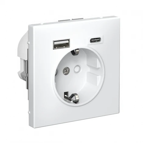 Розетка с заземлением, шторками и USB Type A+С (белый) Systeme Electric GAL000132