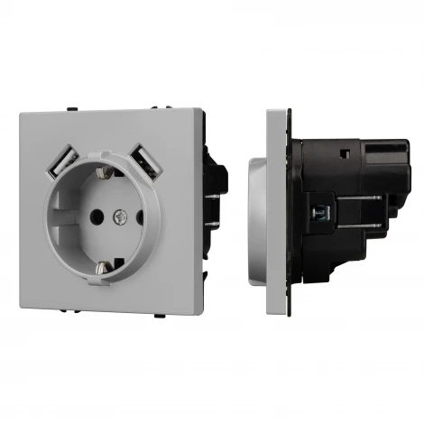 Розетка ARL NOBE зк со шторками с USB тип А+А софт-тач никель SCT-MUAA-SFPL-IS (250V, 16A) (Arlight,) 059443(1)