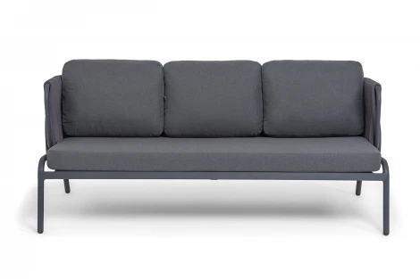 "Ронда" диван 3-местный плетеный из роупа, каркас алюминий темно-серый (RAL7024) муар, роуп серый 40 мм tex, ткань темно-серая 027 4SIS RON-S-3-001 RAL7024 MuaT-grey(D-gray027)