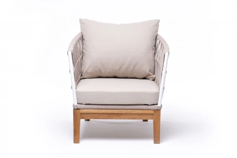 "Диего" кресло плетеное из роупа, основание дуб, каркас алюминий светло-серый (RAL7035) шагрень, роуп бежевый круглый, ткань бежевая 15052 4SIS DIE-A-T002 RAL7035 SH beige(beige15052) OLD